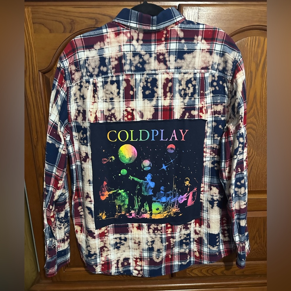 Coldplay upcycled bleached flannel tee made by me
